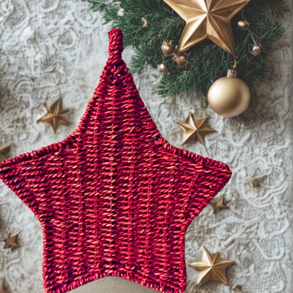 Red Woven Star Basket | Hanging Wall Basket or Tabletop Storage - Picture 8 of 8